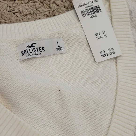 Hollister V-Neck Sweater Vest - Cream, Brown, Blue - Picture 3 of 4